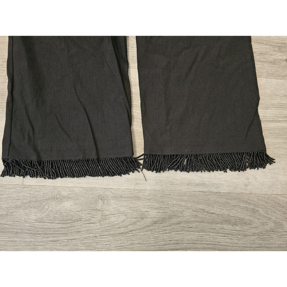Vintage Cache Womens Black Pants Fringed Hem Sequins Boho Size S Zip Front - Picture 2 of 6